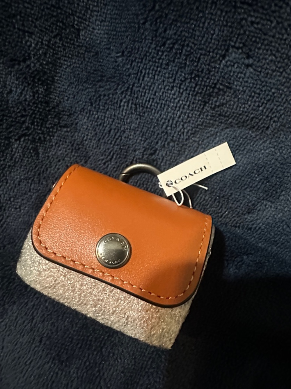 Coach Orange Leather Key Pouch with Silver Hardware